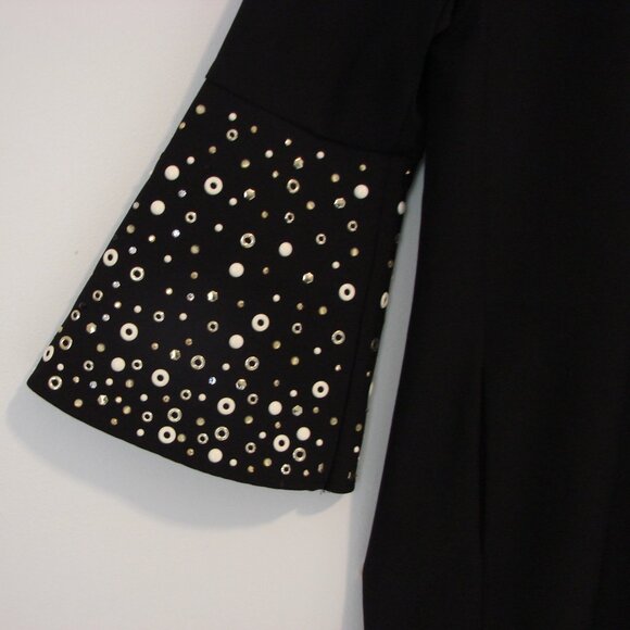 Badgley Mischka Black Dress LBD Grommet Embellished Shift Bell Sleeve Size 4 - Picture 8 of 13